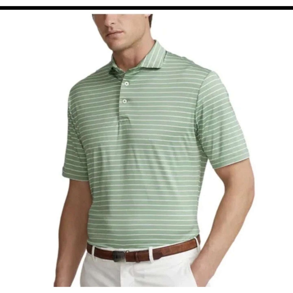 RLX Ralph Lauren Mens Golf Polo Shirt Featherweight Green White Striped Size M
